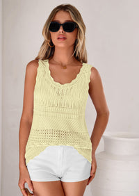 PRETTYGARDEN Womens Crochet Tank Tops Summer Spring Boho Sleeveless Cute Knit Sweater Vest Trendy Beach Vacation Clothes PRETTYGARDEN