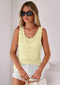 PRETTYGARDEN Womens Crochet Tank Tops Summer Spring Boho Sleeveless Cute Knit Sweater Vest Trendy Beach Vacation Clothes PRETTYGARDEN