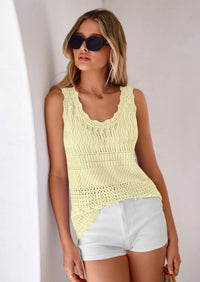 PRETTYGARDEN Womens Crochet Tank Tops Summer Spring Boho Sleeveless Cute Knit Sweater Vest Trendy Beach Vacation Clothes PRETTYGARDEN