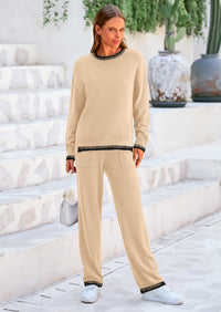 PRETTYGARDEN Women's 2 Piece Knit Sweater Outfit Casual Long Sleeve Pullover Wide Leg Pants Tracksuit Loungewear Set PRETTYGARDEN