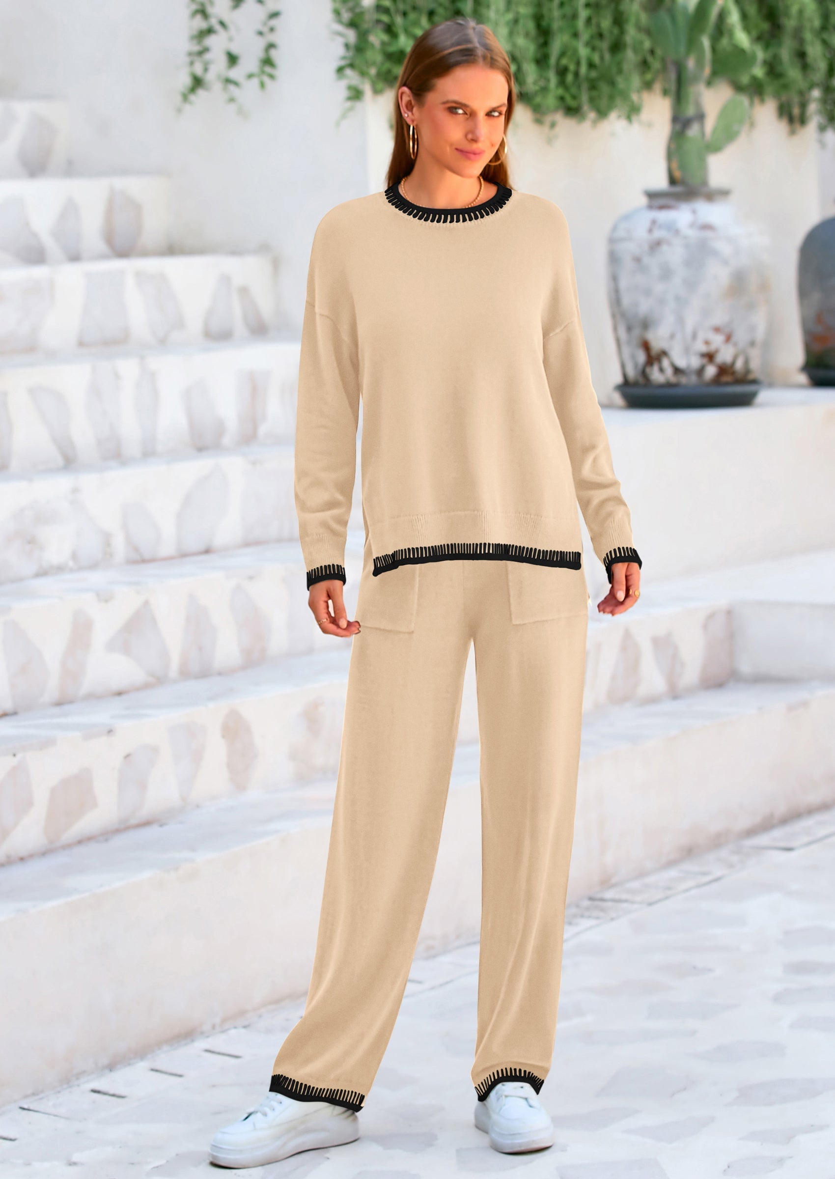 PRETTYGARDEN Women's 2 Piece Knit Sweater Outfit Casual Long Sleeve Pullover Wide Leg Pants Tracksuit Loungewear Set PRETTYGARDEN