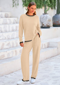 PRETTYGARDEN Women's 2 Piece Knit Sweater Outfit Casual Long Sleeve Pullover Wide Leg Pants Tracksuit Loungewear Set PRETTYGARDEN