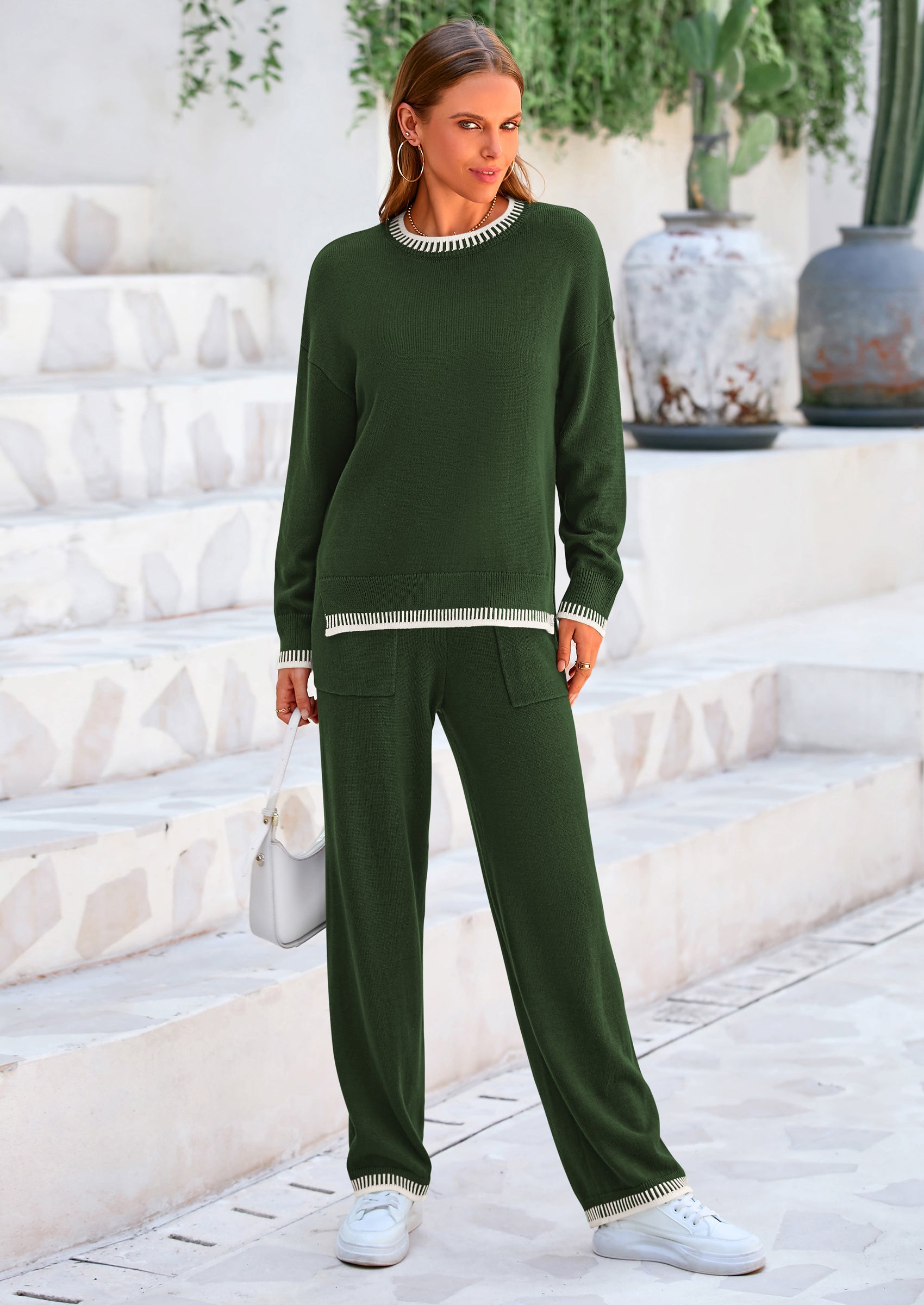 PRETTYGARDEN Women's 2 Piece Knit Sweater Outfit Casual Long Sleeve Pullover Wide Leg Pants Tracksuit Loungewear Set PRETTYGARDEN