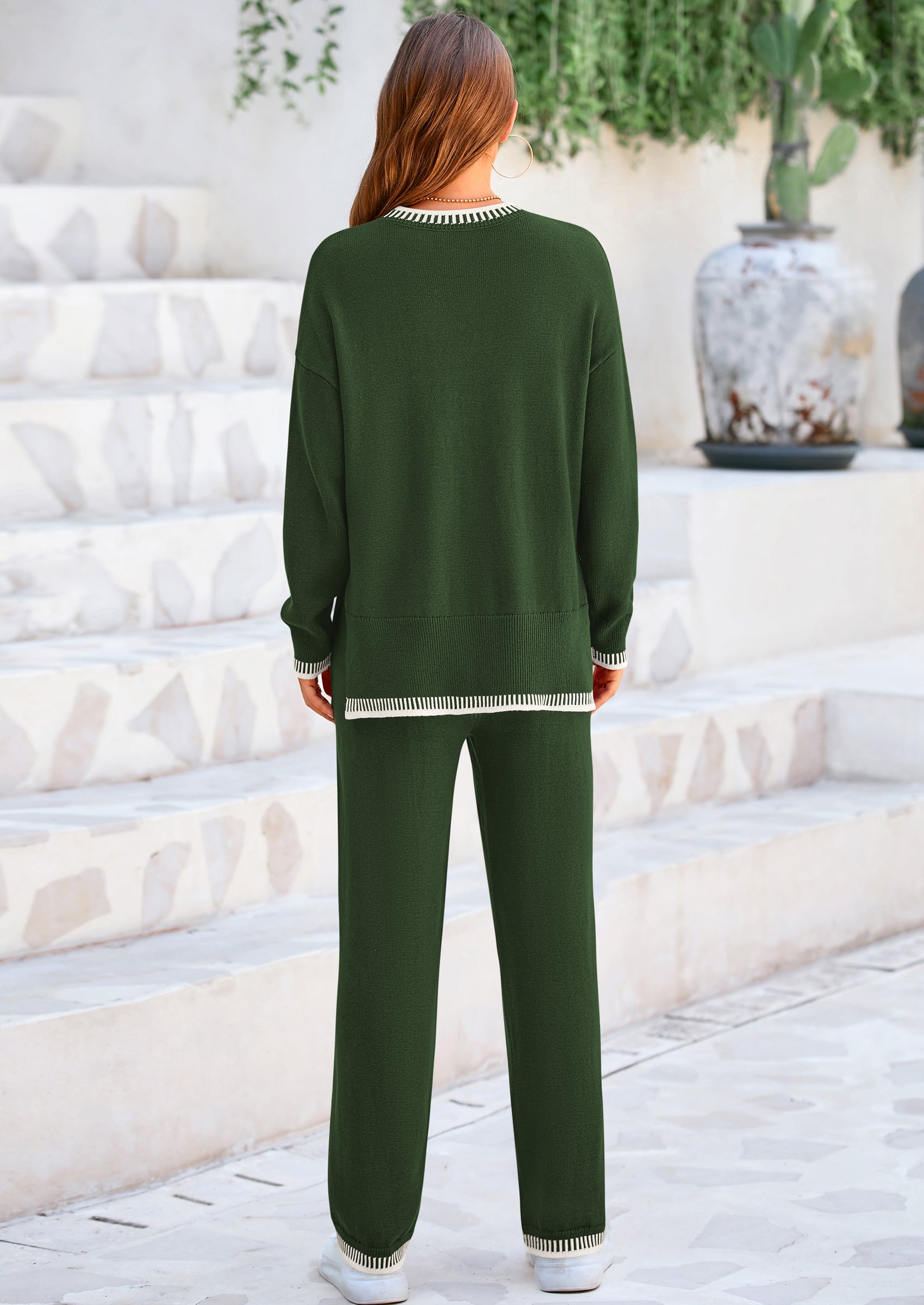 PRETTYGARDEN Women's 2 Piece Knit Sweater Outfit Casual Long Sleeve Pullover Wide Leg Pants Tracksuit Loungewear Set PRETTYGARDEN