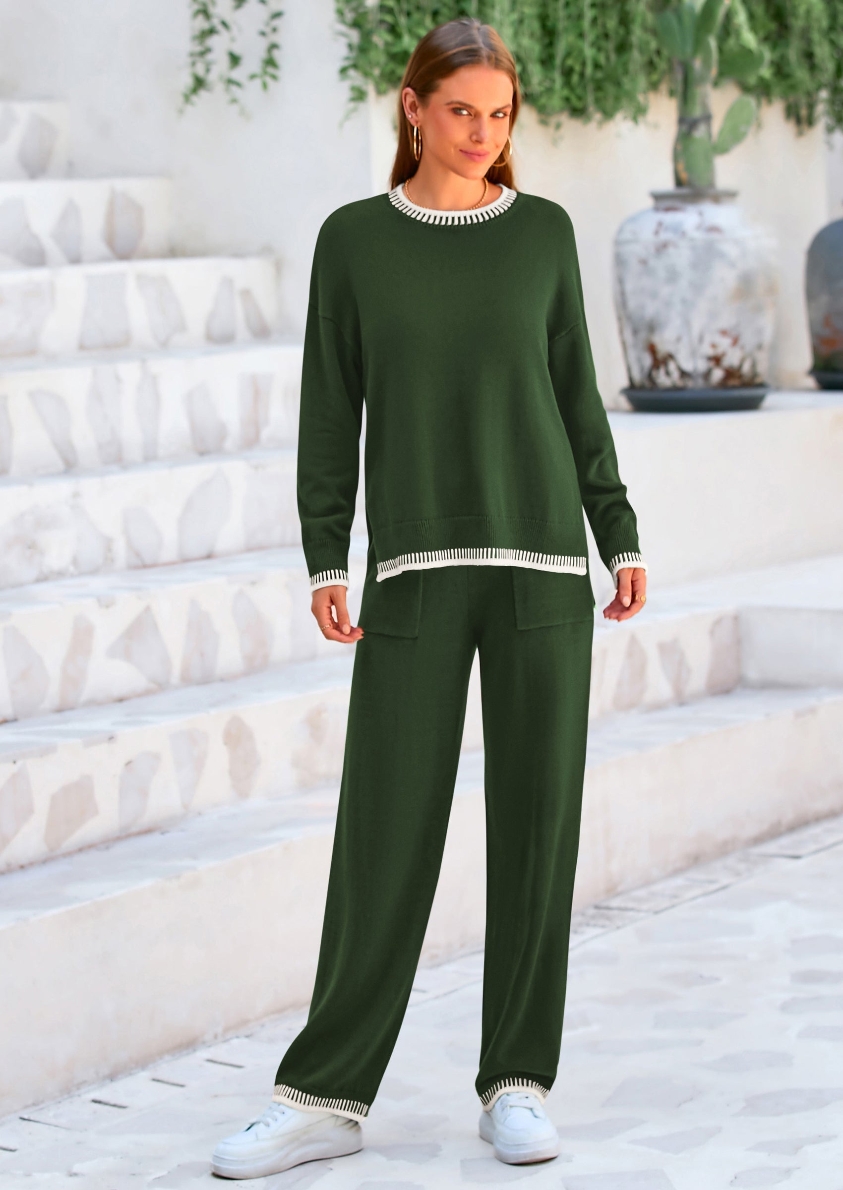 PRETTYGARDEN Women's 2 Piece Knit Sweater Outfit Casual Long Sleeve Pullover Wide Leg Pants Tracksuit Loungewear Set PRETTYGARDEN