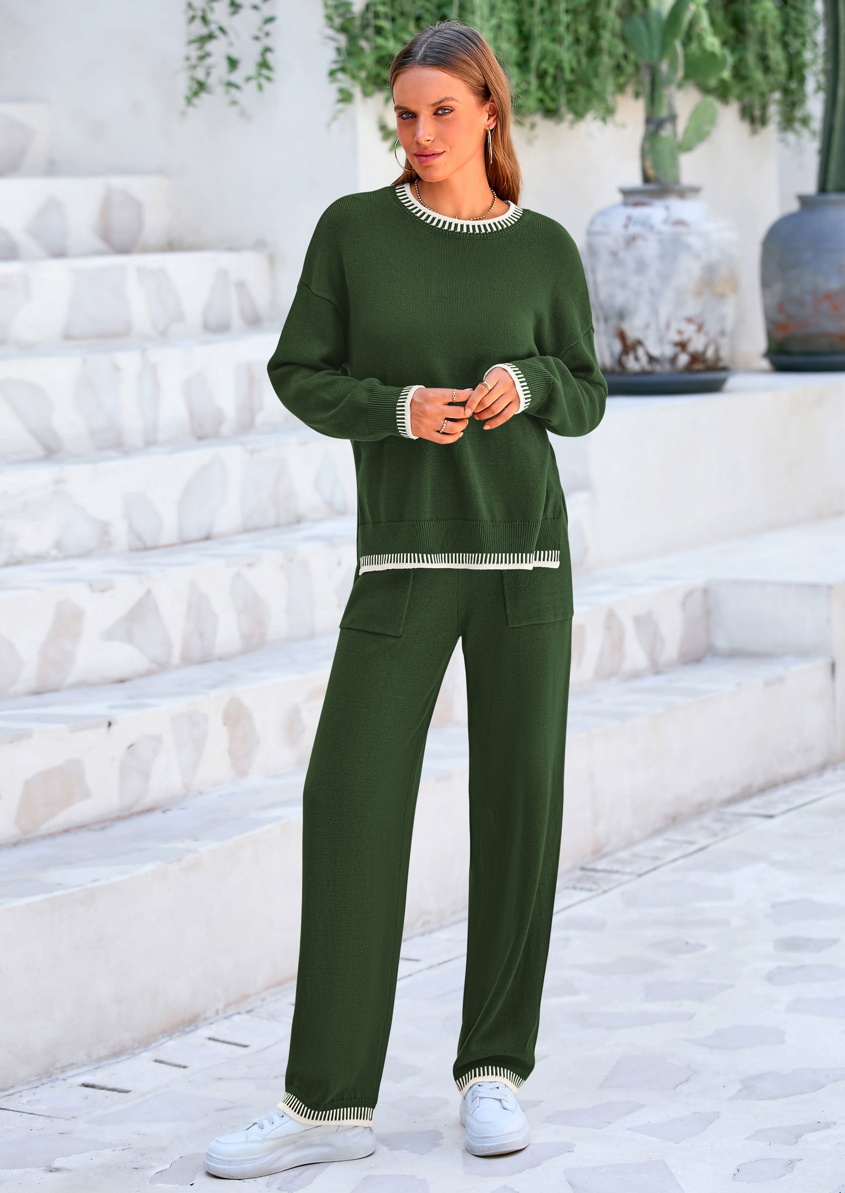 PRETTYGARDEN Women's 2 Piece Knit Sweater Outfit Casual Long Sleeve Pullover Wide Leg Pants Tracksuit Loungewear Set PRETTYGARDEN