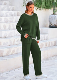 PRETTYGARDEN Women's 2 Piece Knit Sweater Outfit Casual Long Sleeve Pullover Wide Leg Pants Tracksuit Loungewear Set PRETTYGARDEN