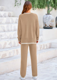 PRETTYGARDEN Women's 2 Piece Knit Sweater Outfit Casual Long Sleeve Pullover Wide Leg Pants Tracksuit Loungewear Set PRETTYGARDEN