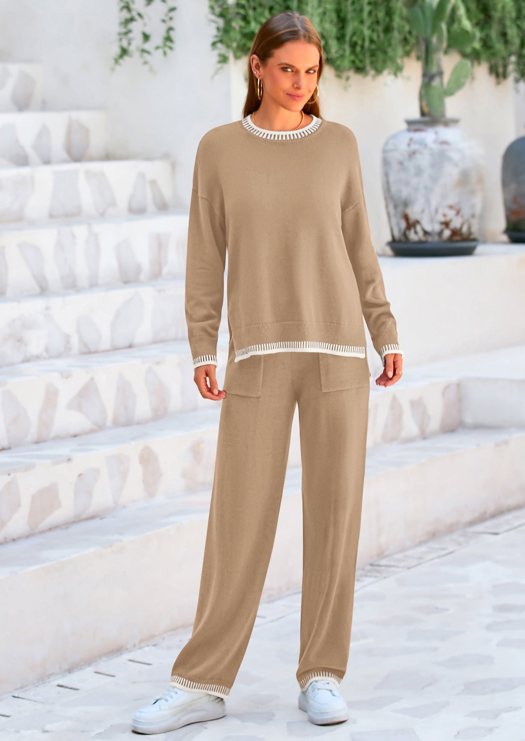 PRETTYGARDEN Women's 2 Piece Knit Sweater Outfit Casual Long Sleeve Pullover Wide Leg Pants Tracksuit Loungewear Set PRETTYGARDEN