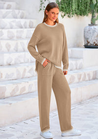 PRETTYGARDEN Women's 2 Piece Knit Sweater Outfit Casual Long Sleeve Pullover Wide Leg Pants Tracksuit Loungewear Set PRETTYGARDEN