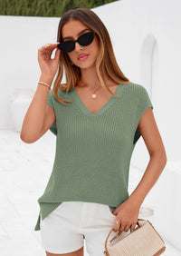 PRETTYGARDEN Women's Lightweight Sweaters Vest Spring Trendy Cap Sleeve V Neck Knit Tank Tops Summer Going Out Outfits PRETTYGARDEN