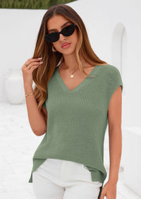 PRETTYGARDEN Women's Lightweight Sweaters Vest Spring Trendy Cap Sleeve V Neck Knit Tank Tops Summer Going Out Outfits PRETTYGARDEN