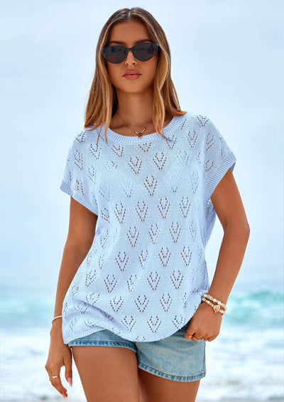 PRETTYGARDEN Women's Summer Sweater Vest Lightweight Knit Cap Sleeve Hollow Out Tank Tops Crochet Coverup Spring Outfits PRETTYGARDEN