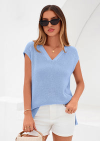 PRETTYGARDEN Women's Lightweight Sweaters Vest Spring Trendy Cap Sleeve V Neck Knit Tank Tops Summer Going Out Outfits PRETTYGARDEN