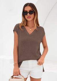 PRETTYGARDEN Women's Lightweight Sweaters Vest Spring Trendy Cap Sleeve V Neck Knit Tank Tops Summer Going Out Outfits PRETTYGARDEN