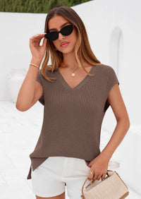 PRETTYGARDEN Women's Lightweight Sweaters Vest Spring Trendy Cap Sleeve V Neck Knit Tank Tops Summer Going Out Outfits PRETTYGARDEN