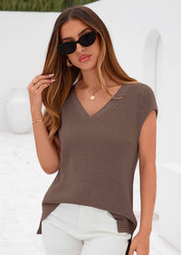 PRETTYGARDEN Women's Lightweight Sweaters Vest Spring Trendy Cap Sleeve V Neck Knit Tank Tops Summer Going Out Outfits PRETTYGARDEN