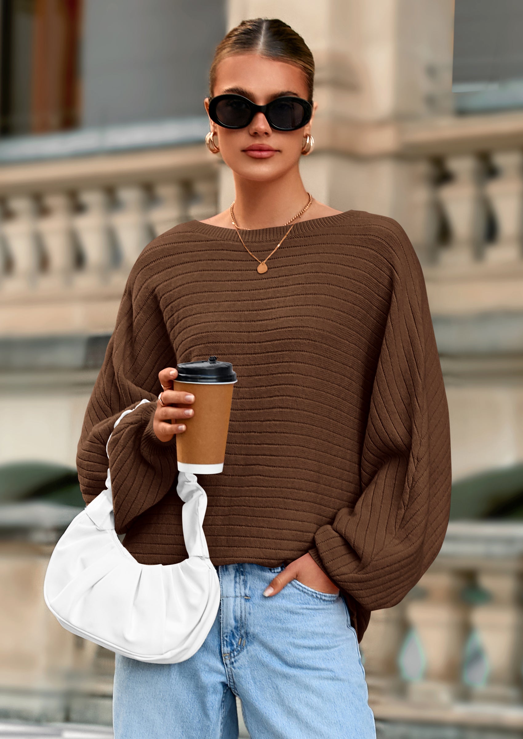 PRETTYGARDEN Fall Sweaters for Women Oversized Boat Neck Pullover Long Sleeve Knit Tops Cozy Winter Fashion Clothing
