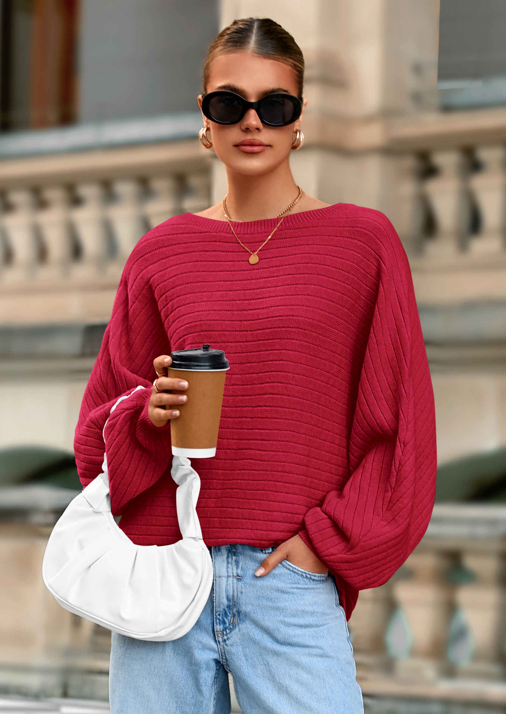 PRETTYGARDEN Fall Sweaters for Women Oversized Boat Neck Pullover Long Sleeve Knit Tops Cozy Winter Fashion Clothing