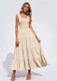 PRETTYGARDEN Women's 2026 Casual Loose Plain Maxi Sundress Smocked Tank Dress Sleeveless Summer Beach Tiered Long Dresses