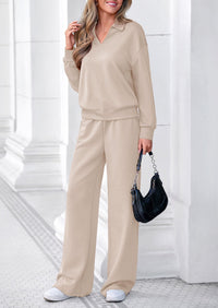 PRETTYGARDEN Womens Sweatsuits 2 Piece Outfits Matching Sets | Wide Leg Sweatpants & Polo V Neck Sweatshirt, Lounge Set, Comfy Airport Travel Outfits, Track suits, Fall Winter Clothes