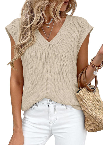 PRETTYGARDEN Women's Lightweight Sweaters Vest Spring Trendy Cap Sleeve V Neck Knit Tank Tops Summer Going Out Outfits PRETTYGARDEN