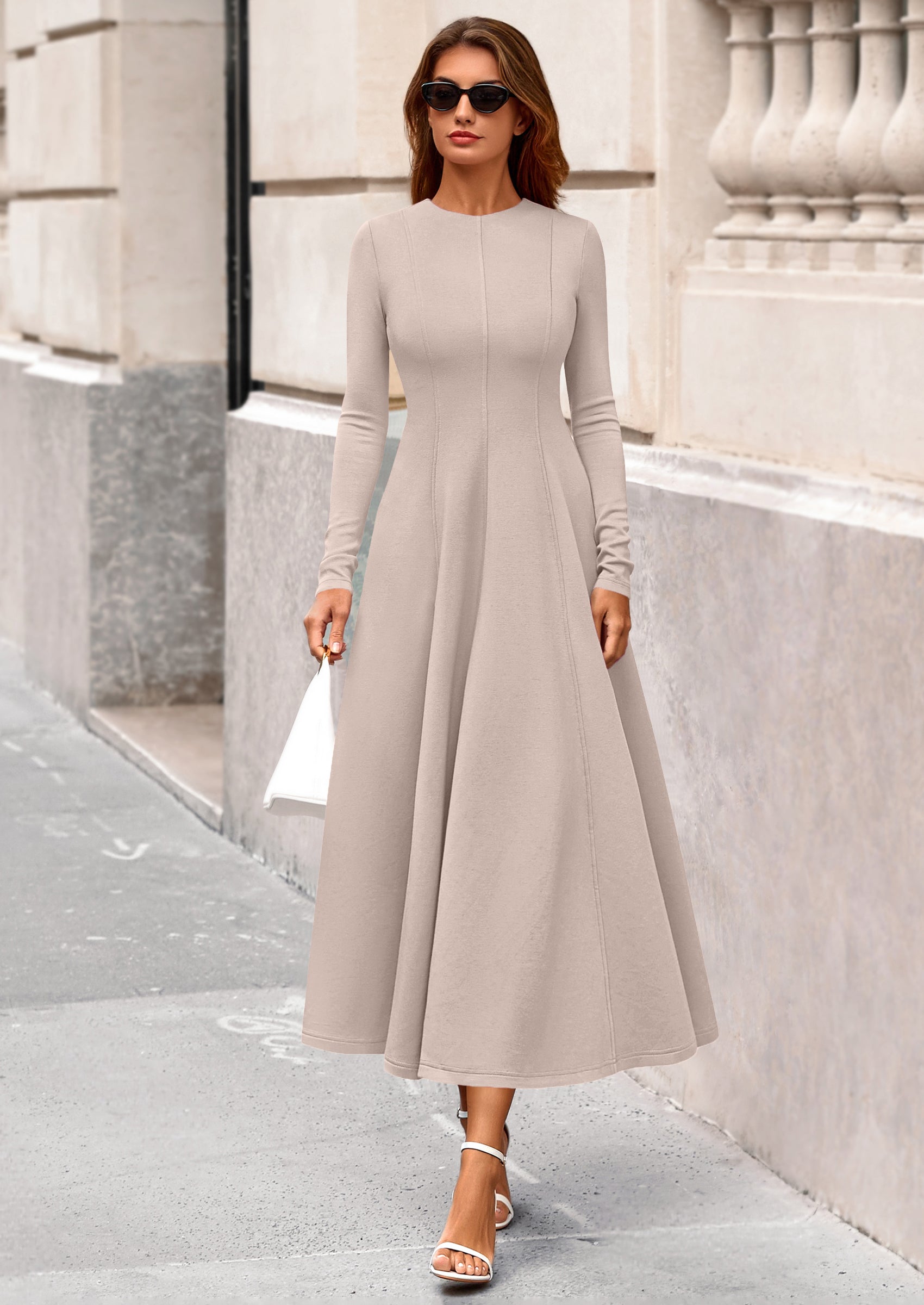 PRETTYGARDEN Women's Fall Long Sleeve Midi Dress Casual Elegant Ruffle Flowy A Line Swing Cocktail Party Dresses