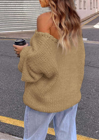 PRETTYGARDEN Women's Fall Oversized Sweaters Long Sleeve V Neck Dressy Casual Chunky Knit Loose Pullover Tops Winter Clothing