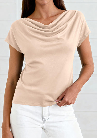 PRETTYGARDEN Blouses for Women Dressy Casual 2026 Summer Cowl Neck Short Sleeve Tops Spring Work Office Teacher Shirts PRETTYGARDEN