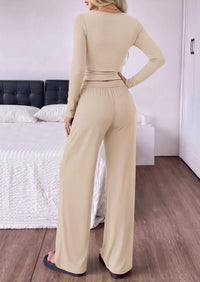 PRETTYGARDEN Women's Matching Lounge Sets 2 Piece Outfits  Boat Neck Long Sleeve , Wide Leg Pants Pockets, Ruched Waist, Travel Airport Resort Wear, Casual Fall Fashion Clothing