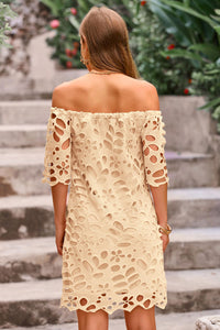 PRETTYGARDEN Women's Summer Off Shoulder Dresses Floral Lace Flare Short Sleeve Spring Vintage Elegant Mini Dress