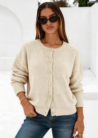 PRETTYGARDEN Long Sleeve Crewneck Button Down Womens Sweaters Fall Open Front Chunky Cardigan Sweaters for Women