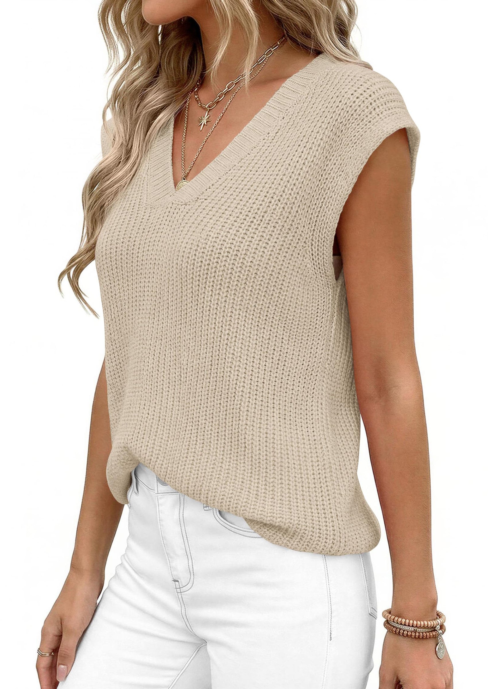 PRETTYGARDEN Women's Lightweight Sweaters Vest Spring Trendy Cap Sleeve V Neck Knit Tank Tops Summer Going Out Outfits PRETTYGARDEN