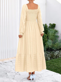 BTFBM Women Maxi Fall Dresses Long Sleeve Solid Color Square Neck Smocked Boho Long Wedding Guest Dress