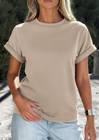 PRETTYGARDEN Womens Summer Tops Spring Casual Rolled Short Sleeve Basic Tees Crew Neck Work Shirts Fashion Clothing PRETTYGARDEN