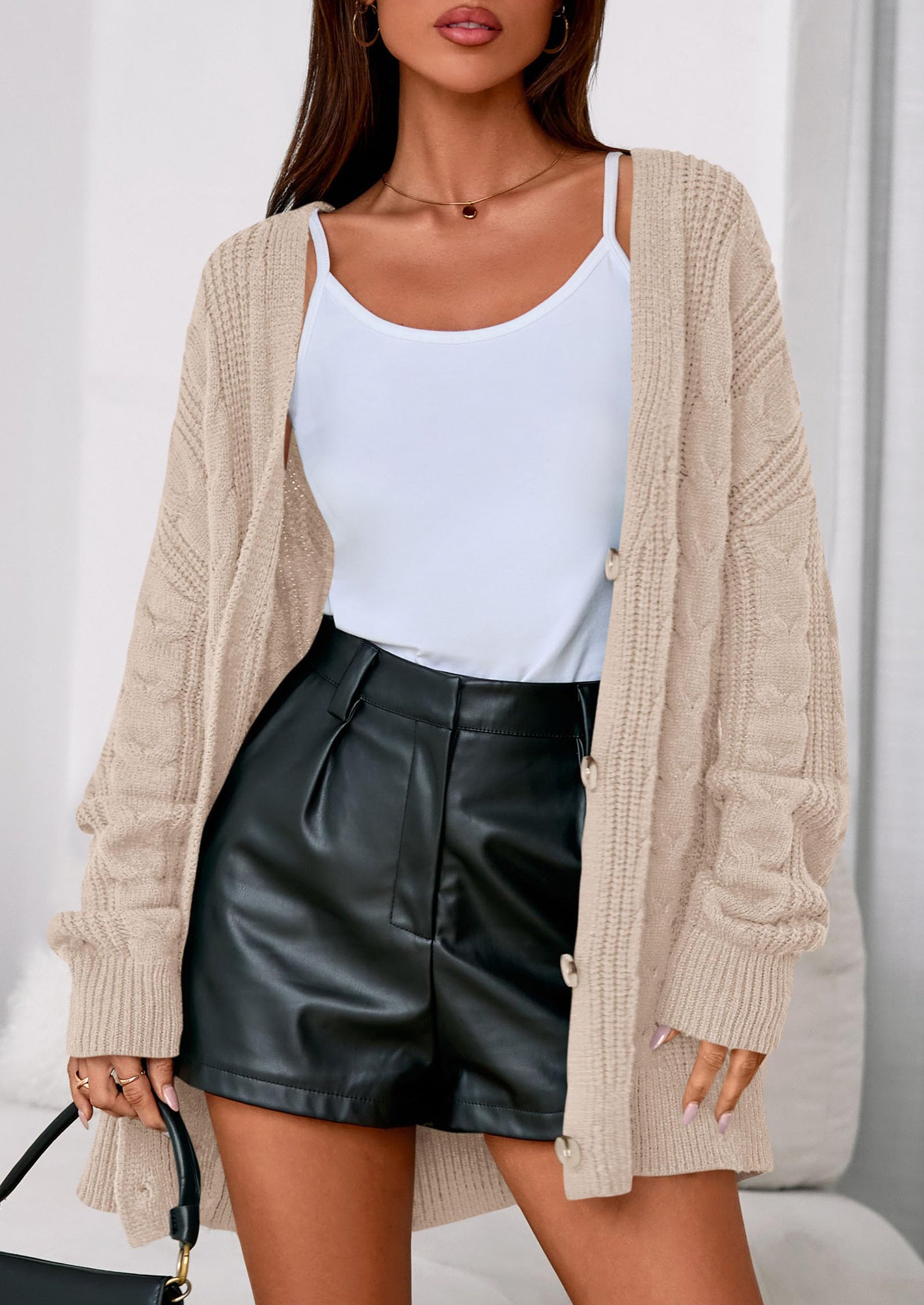 PRETTYGARDEN Women's Cable Knit Sweaters Fall Oversized Chunky Open Front Long Sleeve Cardigan Winter Coats