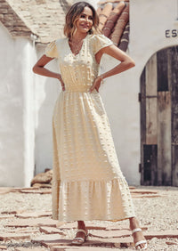 PRETTYGARDEN Womens Dresses Summer Maxi Dress Boho Short Sleeve V Neck Swiss Dot Ruffle Tiered Smocked Flowy Long Dress PRETTYGARDEN