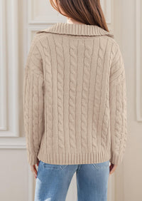 PRETTYGARDEN Fall Cable Knit Oversized Sweaters for Women Polo V Neck Long Sleeve Casual Chunky Sweater Pullover Tops PRETTYGARDEN