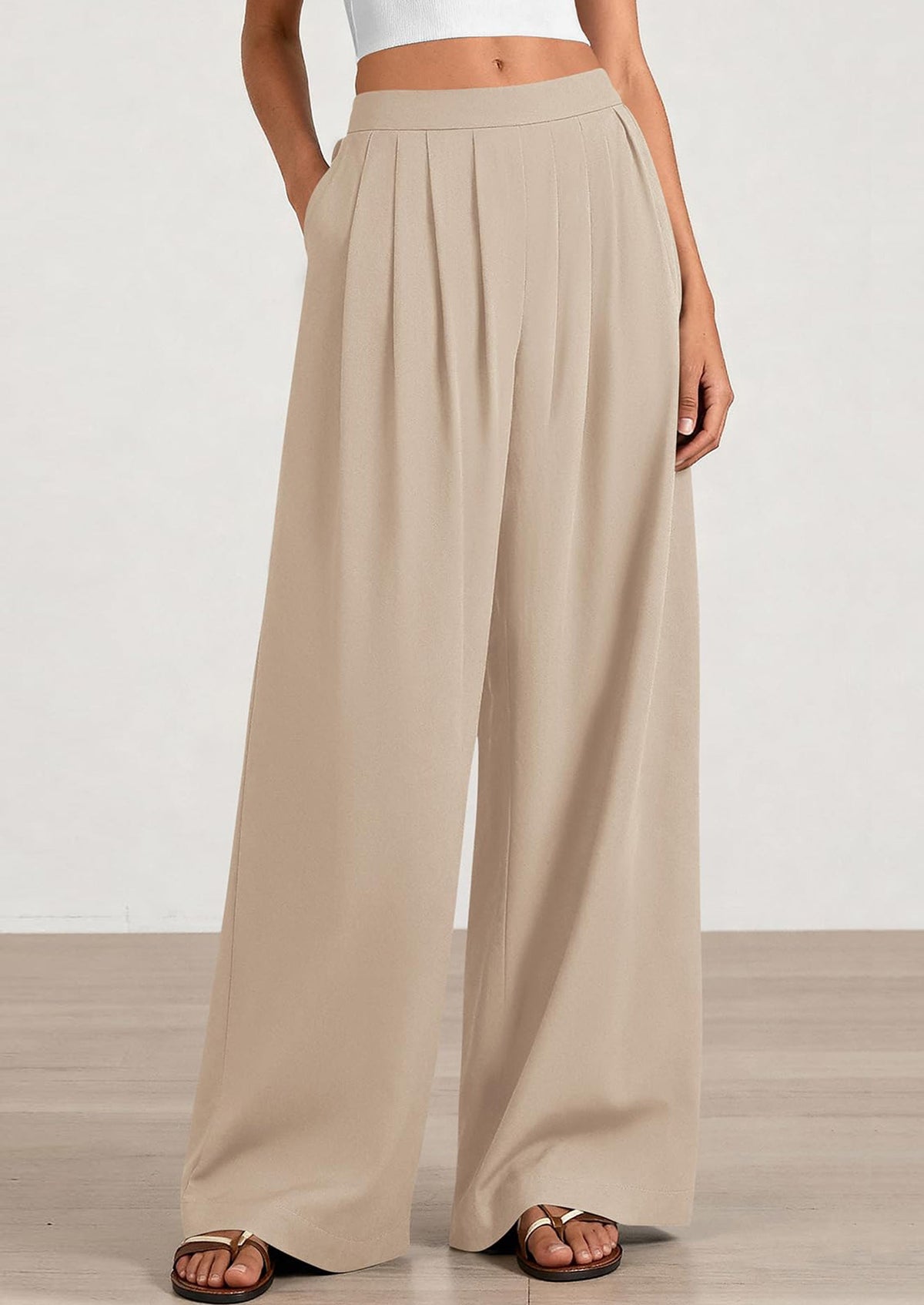 PRETTYGARDEN Loose Fit Wide Leg Pants Woman High Waisted Flowy Comfy Palazzo Pants for Women Work Trousers Spring Fashion PRETTYGARDEN