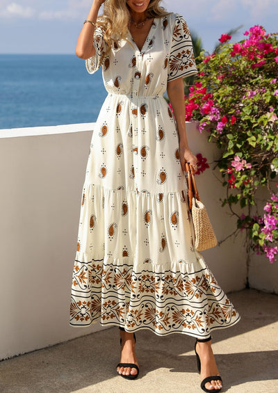 PRETTYGARDEN Womens Summer Boho Maxi Dress Trendy Short Sleeve V Neck Flowy Beach Floral Dresses with Pockets PRETTYGARDEN