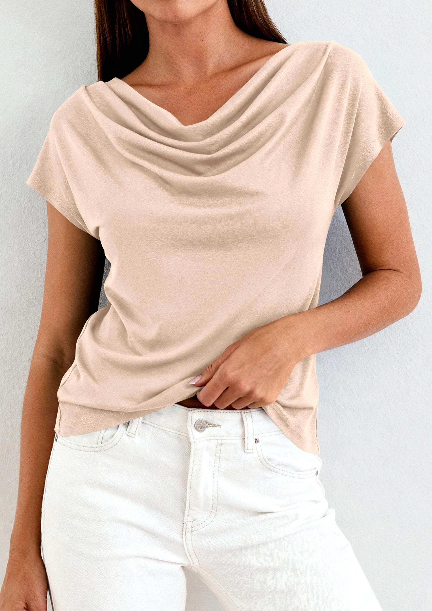 PRETTYGARDEN Blouses for Women Dressy Casual 2026 Summer Cowl Neck Short Sleeve Tops Spring Work Office Teacher Shirts PRETTYGARDEN