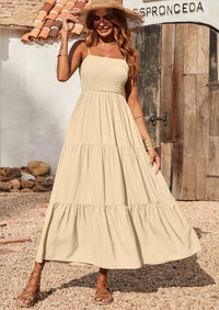 PRETTYGARDEN Women's Summer Maxi Dress Casual Boho Sleeveless Spaghetti Strap Smocked Tiered Long Beach Sundresses PRETTYGARDEN