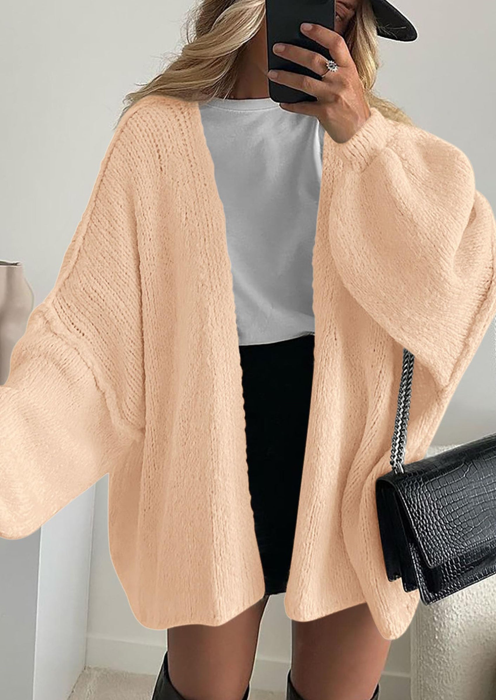Women's Long Lantern Sleeve Open Front Lightweight Knit