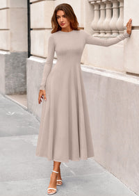 PRETTYGARDEN Women's Fall Long Sleeve Midi Dress Casual Elegant Ruffle Flowy A Line Swing Cocktail Party Dresses