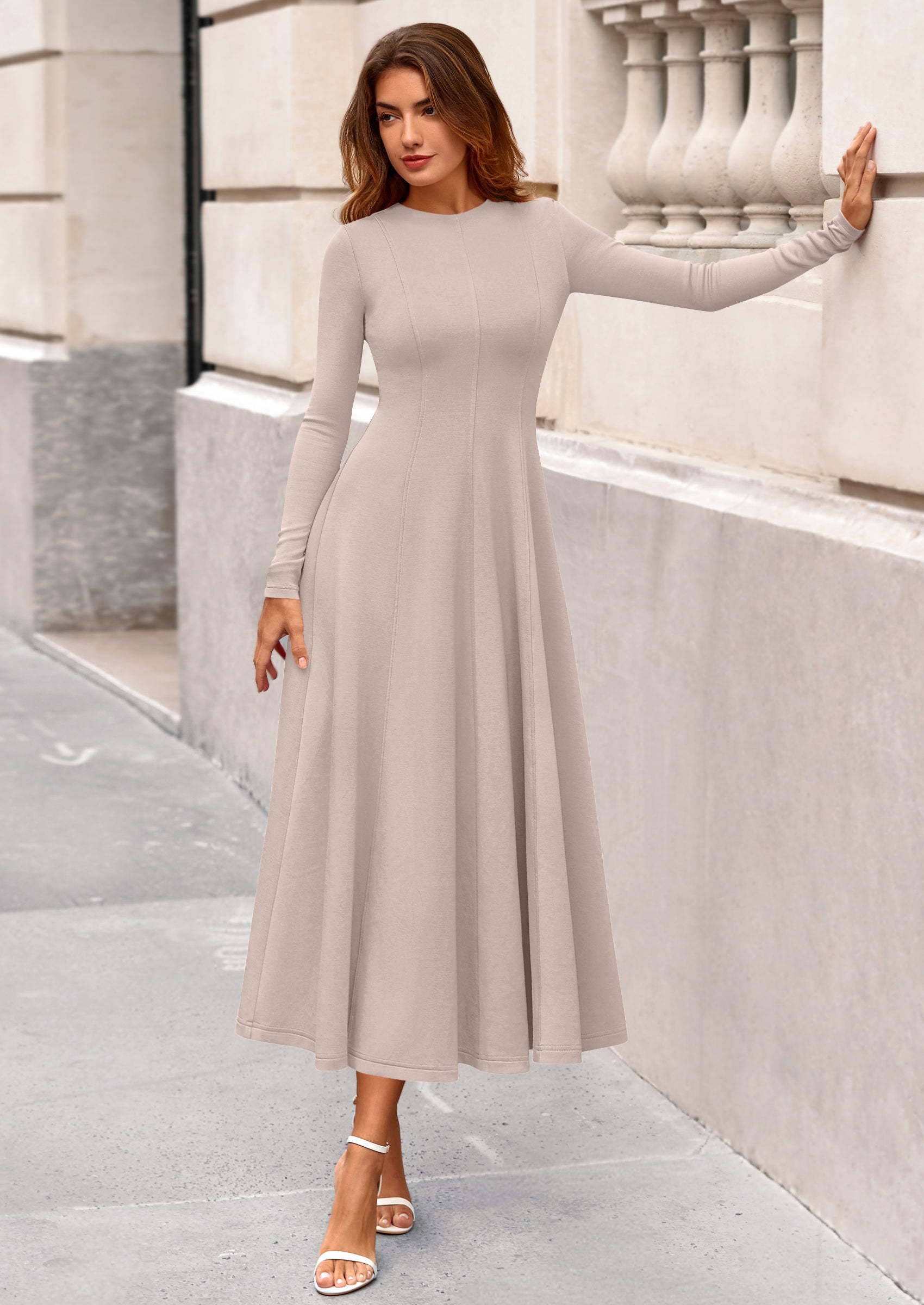 PRETTYGARDEN Women's Fall Long Sleeve Midi Dress Casual Elegant Ruffle Flowy A Line Swing Cocktail Party Dresses