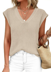PRETTYGARDEN Women's Lightweight Sweaters Vest Spring Trendy Cap Sleeve V Neck Knit Tank Tops Summer Going Out Outfits PRETTYGARDEN