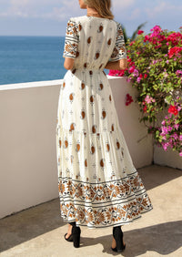 PRETTYGARDEN Womens Summer Boho Maxi Dress Trendy Short Sleeve V Neck Flowy Beach Floral Dresses with Pockets PRETTYGARDEN