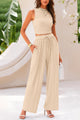 2 Piece Outfits Ribbed Knit Lounge Sets Tracksuit Sleeveless Crop Tank Tops Wide Leg Casual Pants