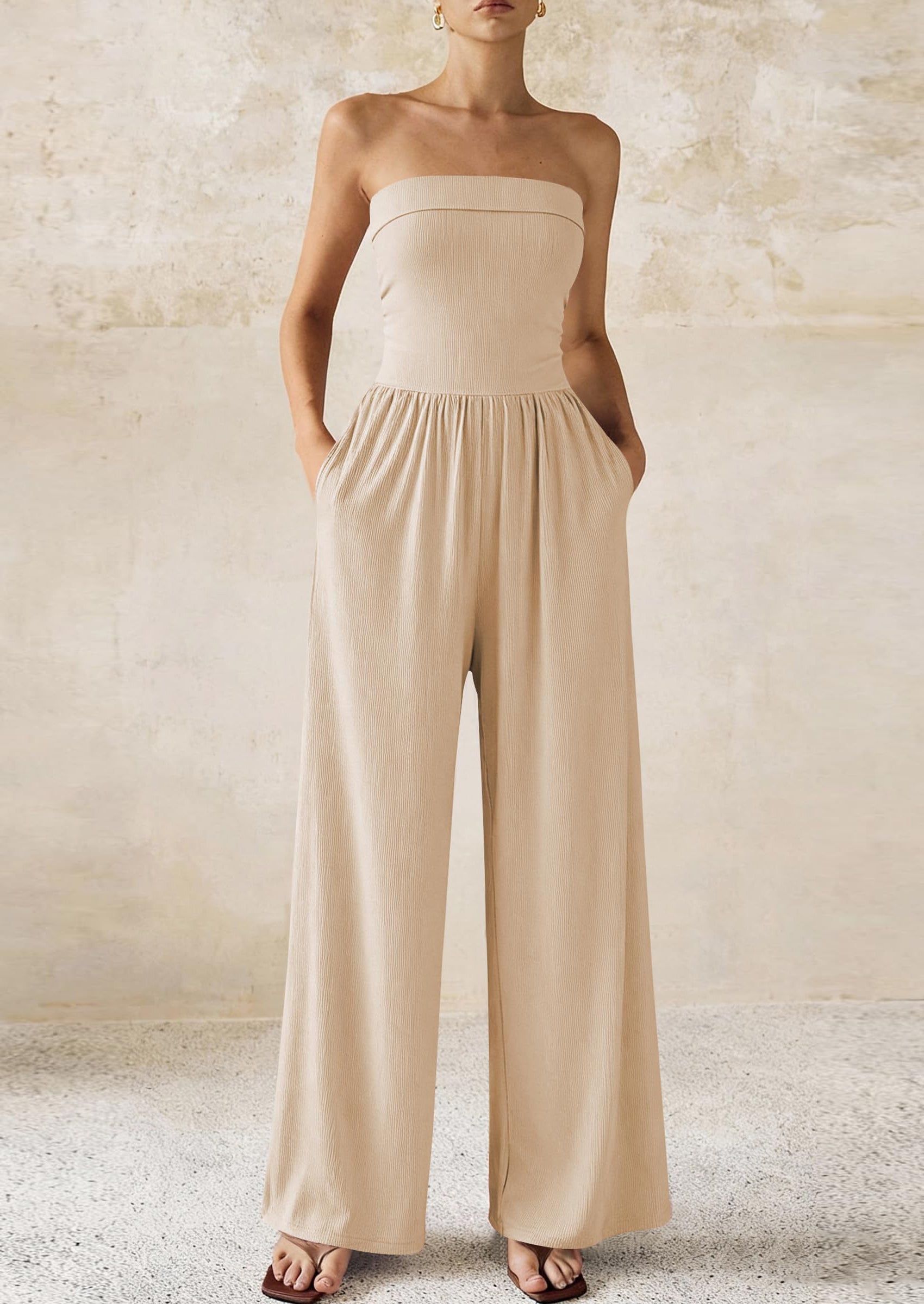 PRETTYGARDEN Tube Jumpsuits for Women Dressy Casual Off Shoulder Wide Leg Rompers Jumper One Piece Vacation Summer Outfits PRETTYGARDEN