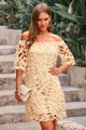 Women's Summer Off Shoulder Vintage Floral Lace Flare Short Sleeve Loose Elegant Mini Dress